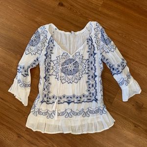 Blue and white boho shirt